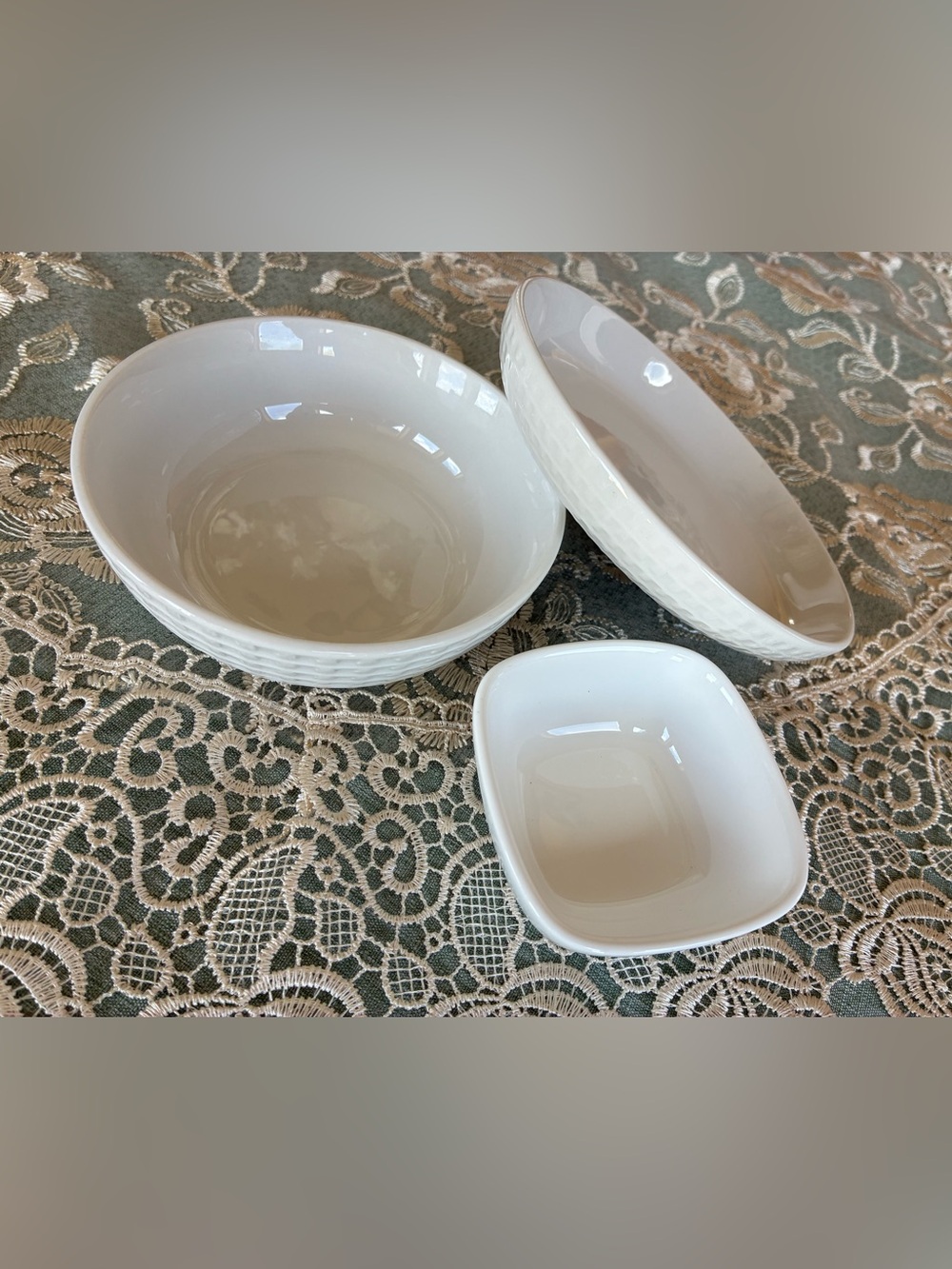 White Ceramic Serving Bowls - Set of 3